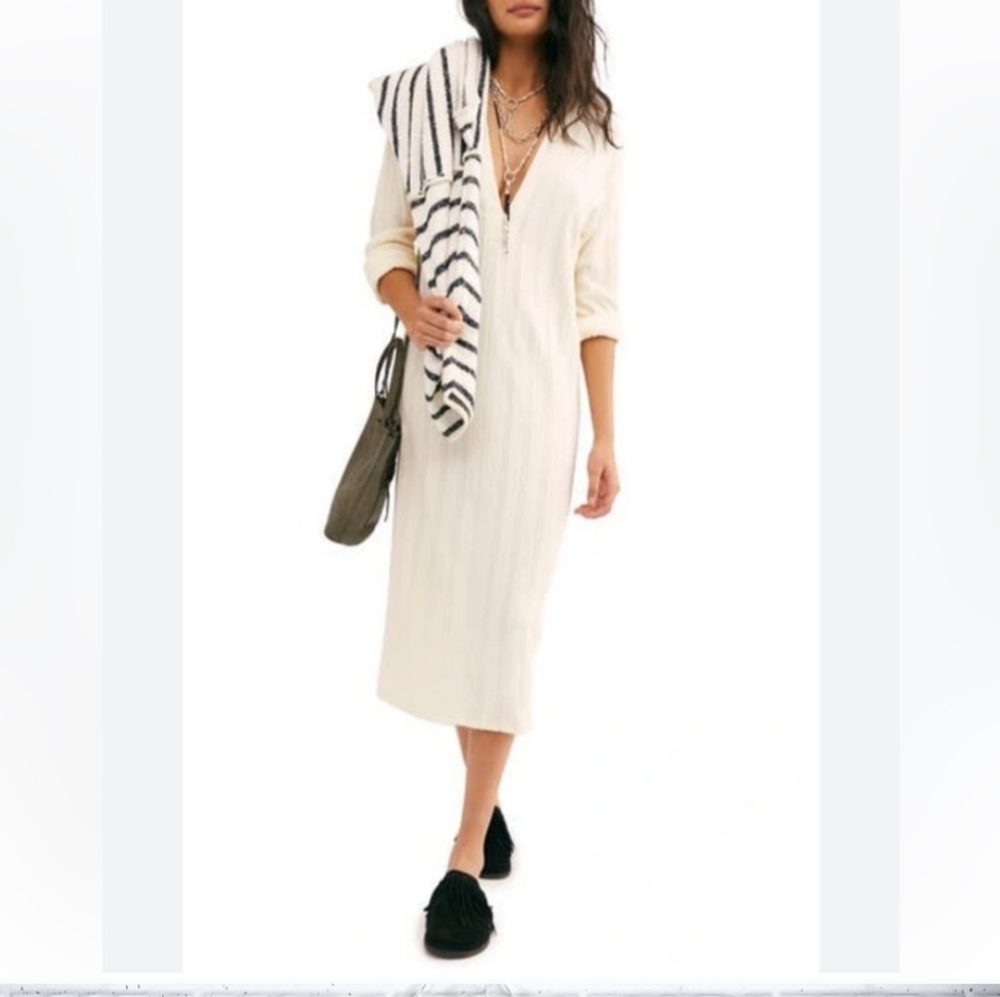 Free People Beach Cream Collared Midi Dress Swim Cover Up Size S